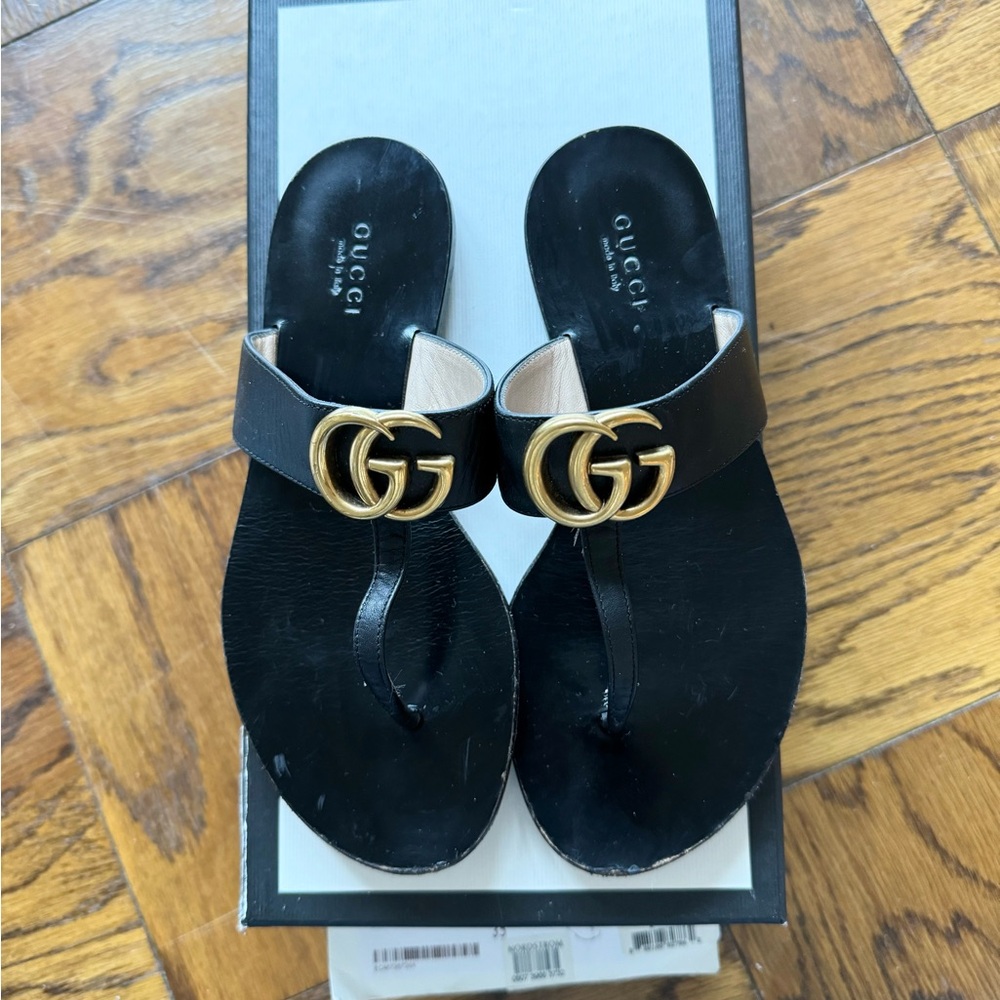 Gucci GG T-Strap Sandals, original box, black, size 5
